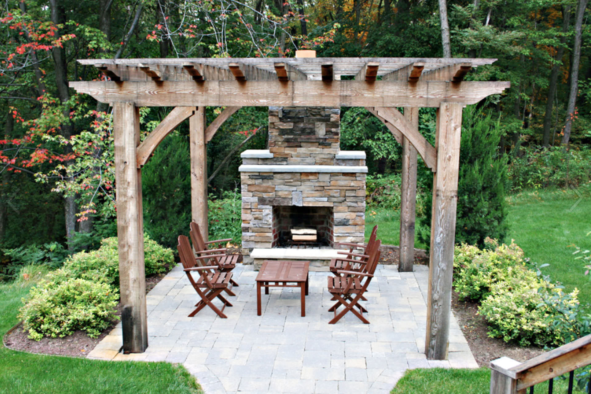 Outdoor Structure with fireplace and seating area